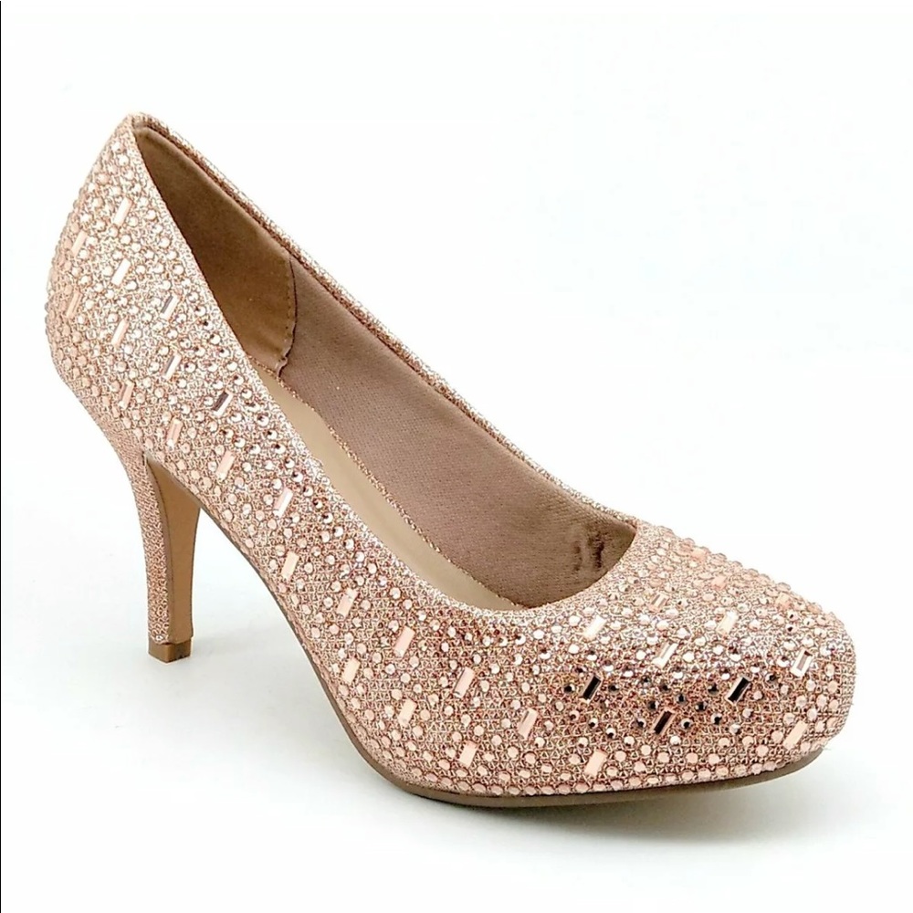 Rosegold Rhinestone Round Heel